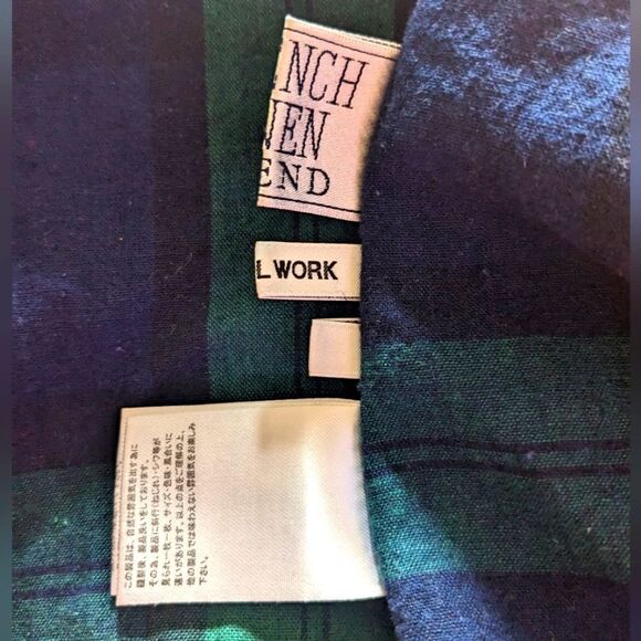 3/$30 Global Work L French Linen Blend Navy Blue and Green Plaid Tunic - Picture 10 of 11